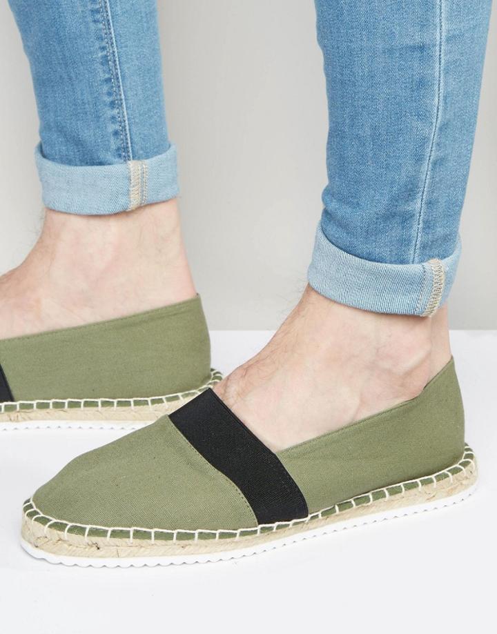 Asos Espadrilles In Khaki Canvas With Contrast Sole - Khaki