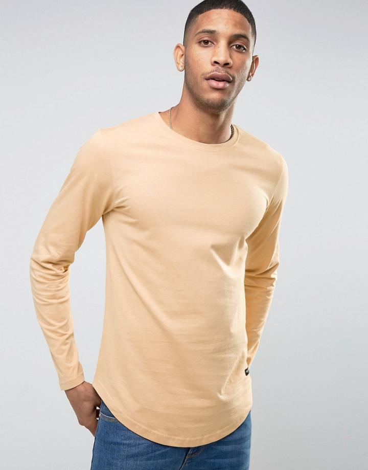 Only & Sons Longline Long Sleeve T-shirt - Beige