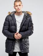 11 Degrees Padded Jacket With Faux Fur Collar - Black