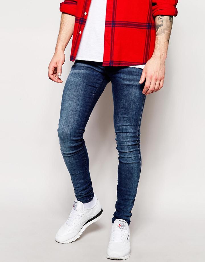 Dr Denim Jeans Kissy Low Spray On Extreme Super Skinny 2nd Hand Light Wash - Blue