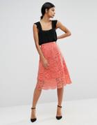 Warehouse Lace Midi Skirt - Orange