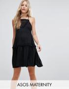 Asos Maternity Sundress With Lace Inserts And Pom Poms - Black