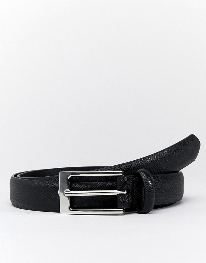 Moss London Belt In Black Faux Leather Saffino