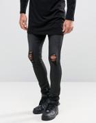 Asos Extreme Super Skinny Jeans With Knee Rips In Leather Look - Black