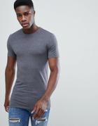 Asos Design Longline Muscle Fit T-shirt With Crew Neck In Gray - Gray