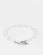 Asos Design Beaded Bracelet With Faux Pearl And T-bar In White