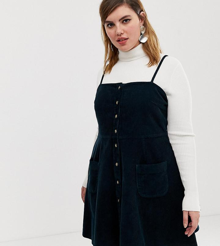 Asos Design Curve Cord Button Through Mini Dress In Emerald Green - Green
