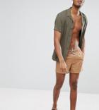 Asos Tall Swim Shorts In Brown With Stripe Drawcord Short Length - Brown