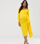 True Violet Maternity Scuba Midi Dress With Asymmetric Frill In Yellow - Yellow