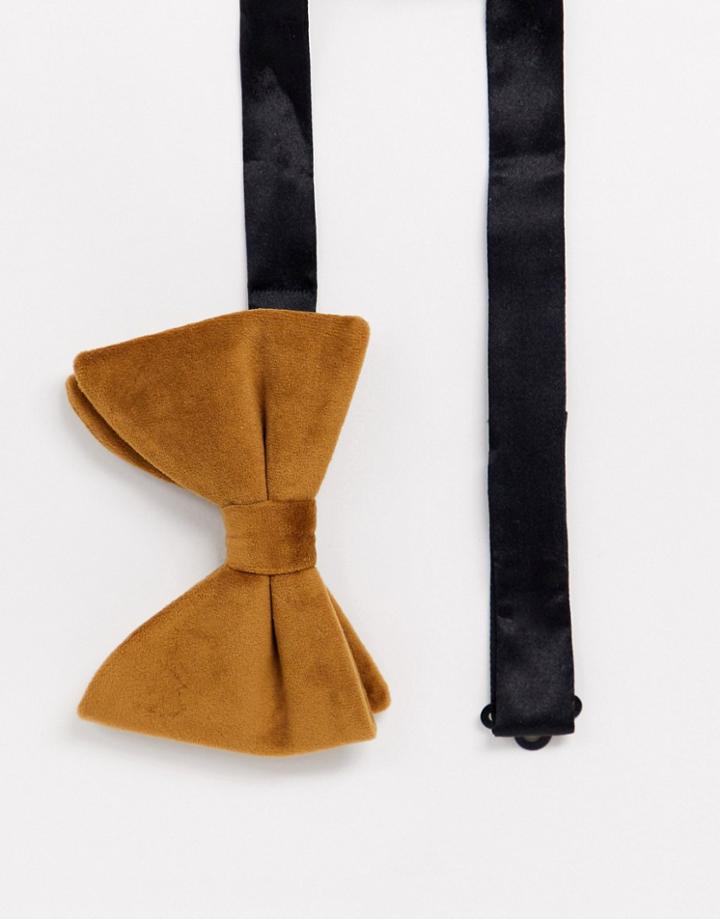 Moss London Velvet Bow Tie In Gold