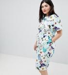 Asos Design Curve Wiggle Midi Dress In Floral Print - Multi