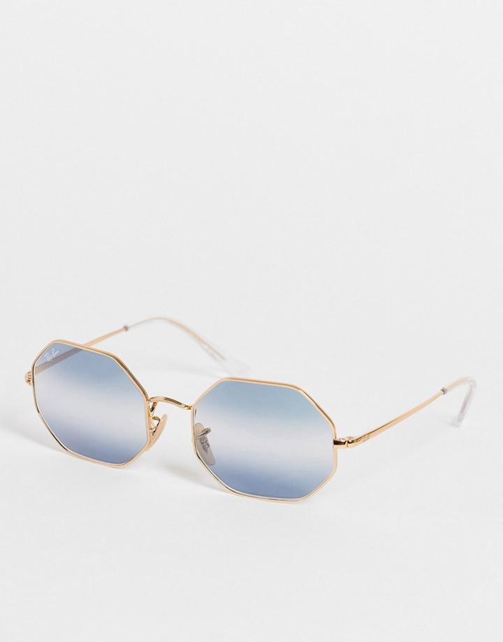 Ray-ban Unisex Octogan Blue Lens Sunglasses In Gold 0rb1972