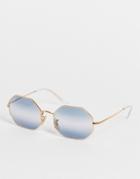 Ray-ban Unisex Octogan Blue Lens Sunglasses In Gold 0rb1972