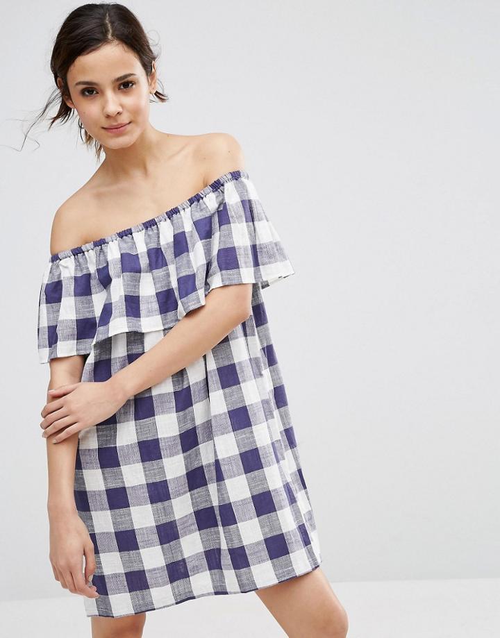 Asos Gingham Off Shoulder Sundress - Multi