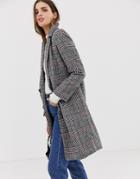 Qed London Double Breasted Check Coat - Gray