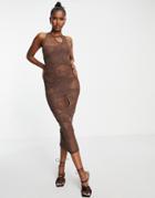 Missyempire X Aaliyah Ceilia Mesh Cut Out Overlay Maxi Dress In Chocolate-brown