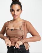Daisy Street Cami 90's Cami Top And Cardigan Set In Mesh-brown