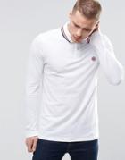 Pretty Green Polo Shirt With Tipping In Long Sleeves White - White