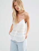 Asos Lace Detail Tiered Sun Top - Cream