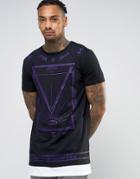 Asos Super Longline T-shirt With Shape Print And Hem Extender - Black
