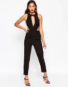 Asos Angular Cut Out Jumpsuit With Peg Leg - Black