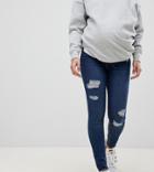 New Look Maternity Over Bump Rip Skinny Jeans - Navy