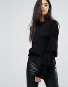 Ivyrevel Frill Sleeve Oversized Sweater - Black
