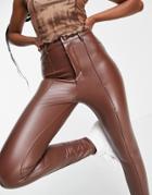 Miss Selfridge Faux Leather Legging In Chocolate-brown