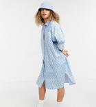 Collusion Oversized Midi Shirt Dress In Blue Collusion Stripe-blues