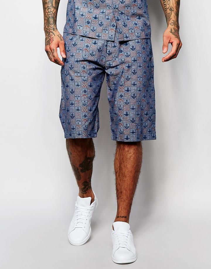 Vivienne Westwood Anglomania Shorts In All Over Print - Blue