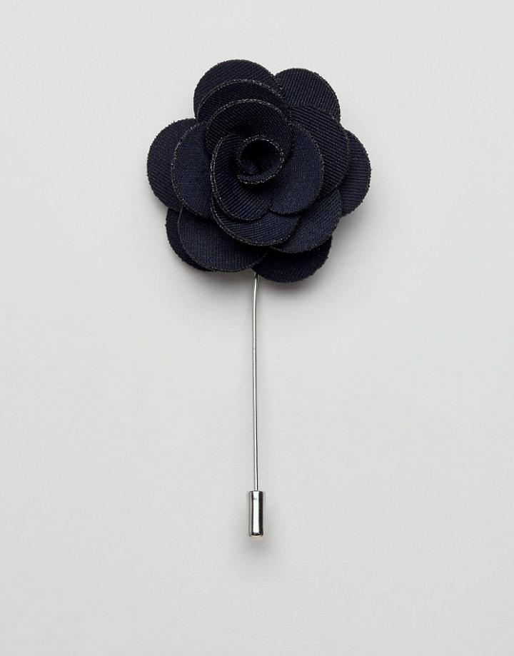 Asos Wedding Flower Lapel Pin In Navy - Navy