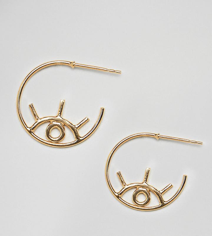 Asos Design Gold Plated Sterling Silver Eye Hoop Earrings - Gold
