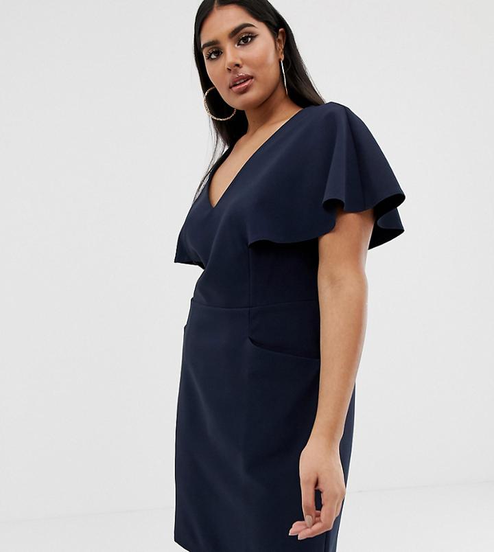 Asos Design Curve Angel Sleeve Mini Pencil Dress-navy