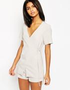 Asos Wrap Romper With Tie Detail - Gray