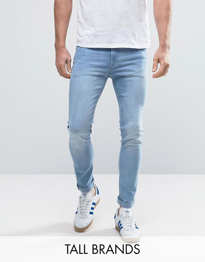 Jack & Jones Tall Intelligence Jeans In Skinny Fit Washed Denim - Blue