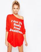Wildfox Oversized Sweatshirt With Junkfood Body Print - Red
