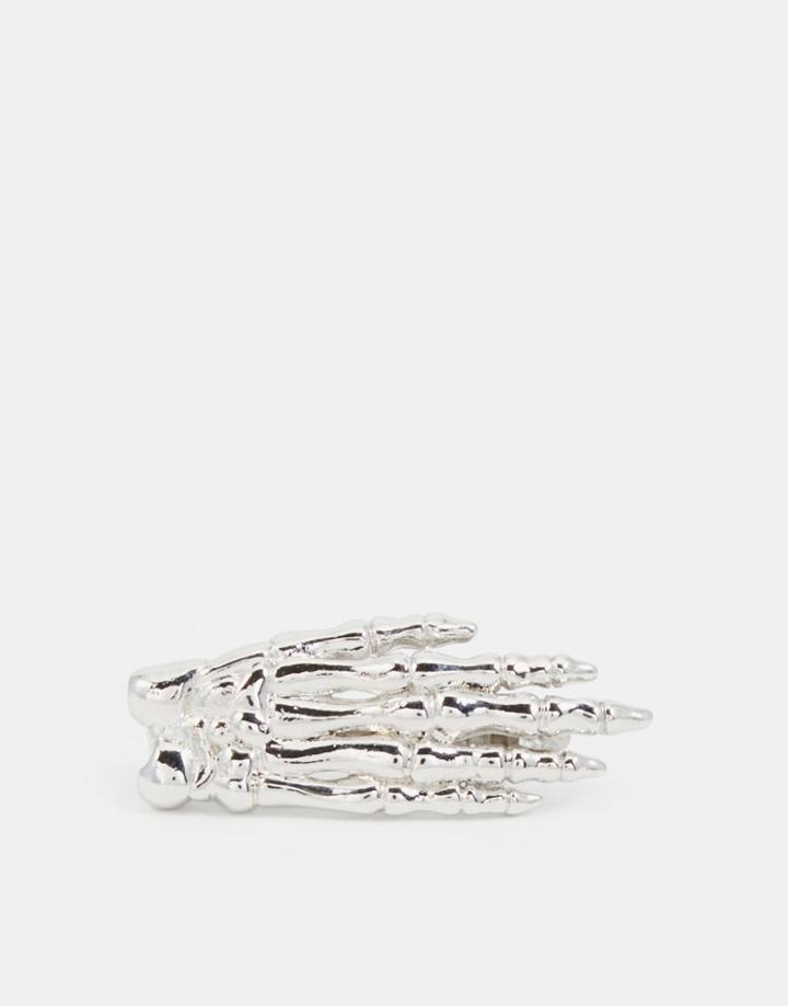 Asos Skeleton Hand Tie Bar In Silver - Silver