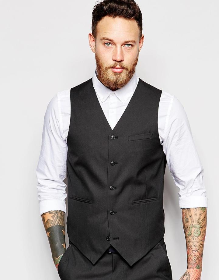 Asos Slim Vest In Tonic - Black