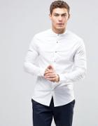 Asos Skinny Shirt In White With Gold Poppers And Grandad Collar - White