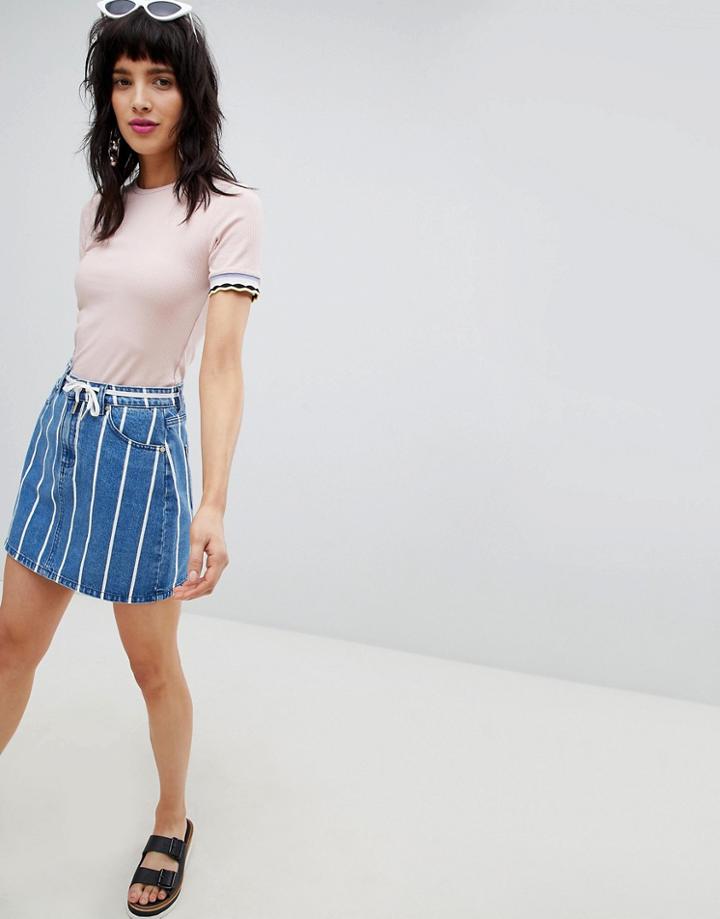 Stradivarius Stripe Denim Skirt - Blue
