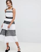 Asos Premium Contrast Lace Midi Prom Dress - Multi