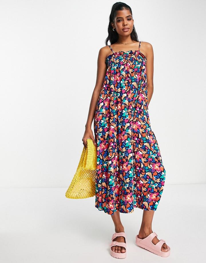 Qed London Trapeze Midi Dress In Floral Print-multi