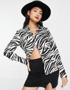 Topshop Zebra Print Fitted Shirt In Monochrome-black