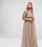 Maya Plus Bardot Maxi Dress With Delicate Sequin And Tulle Skirt - Gray