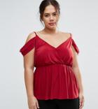 Asos Curve Cami Wrap Top With Cold Shoulder Detail - Red