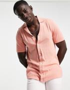 Asos Design Knitted Button Through Shirt In Pink-yellow