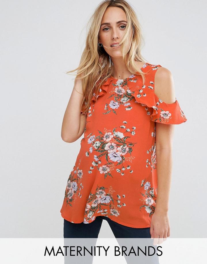New Look Maternity Cold Shoulder Frill Shell Top - Orange