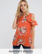 New Look Maternity Cold Shoulder Frill Shell Top - Orange