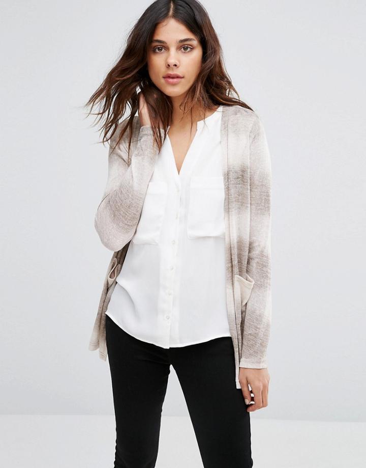 Vero Moda Long Cardigan In Gray And White Ombre - Multi