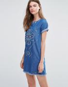 Pepe Jeans Martha Denim Embroidered Dress - Blue